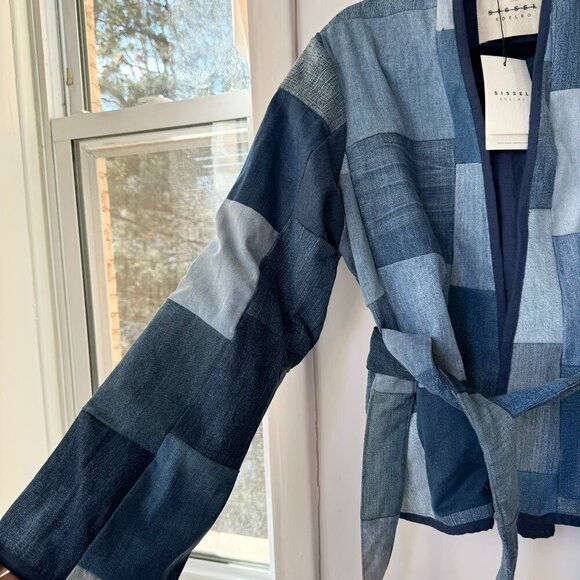NWT Sissel Edelbo Free People Neo Leftover Patchwork Denim Jean Jacket Blue - Picture 10 of 17